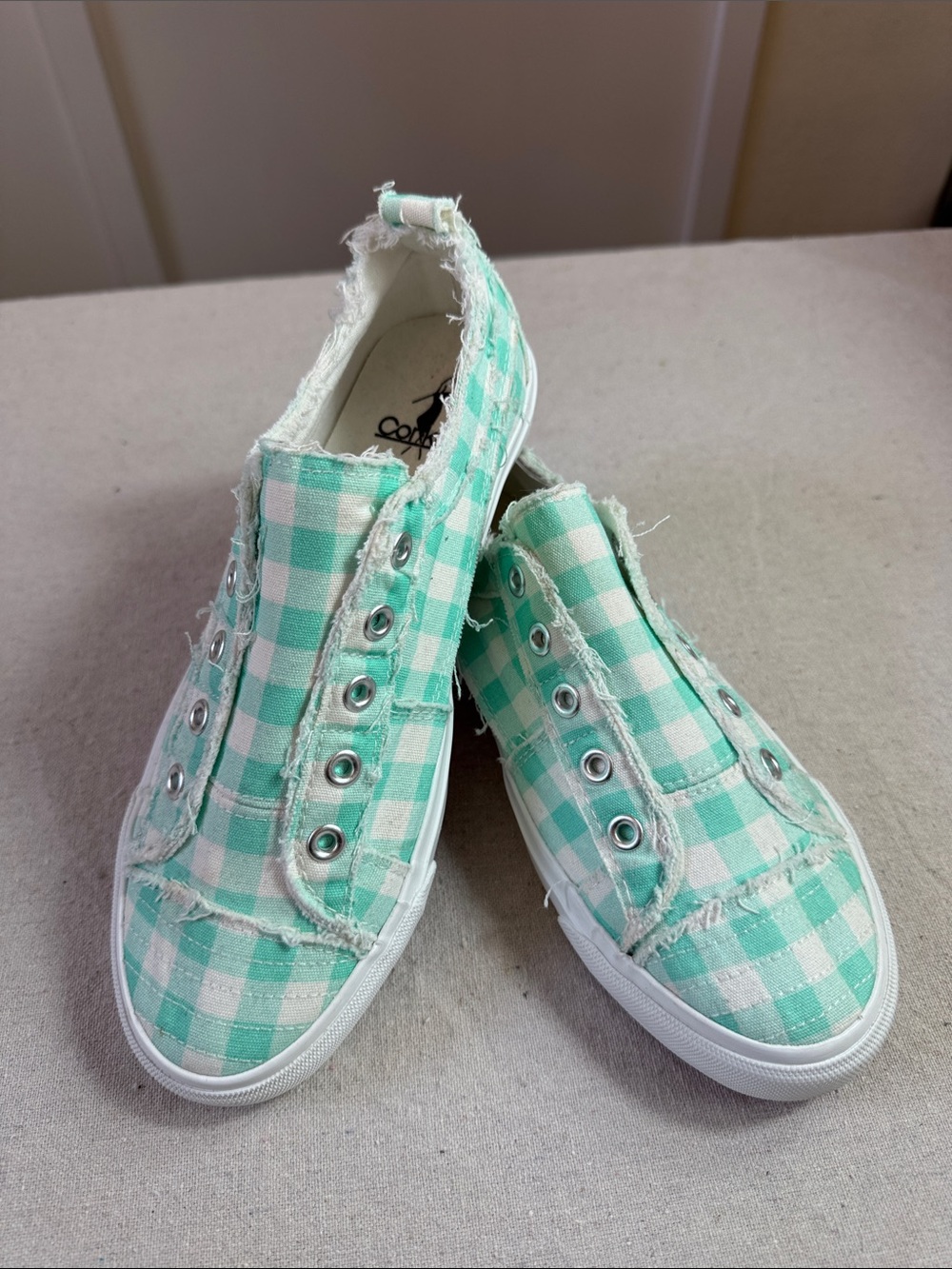 Corkys Lady’s Slip-On Checkerboard Casual Shoes in Mint Green